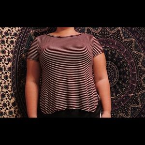 maroon and white striped blouse